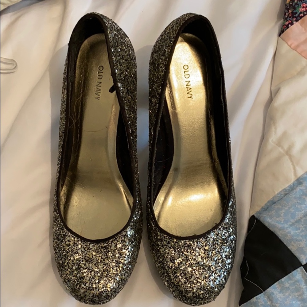 Silver sequin heels